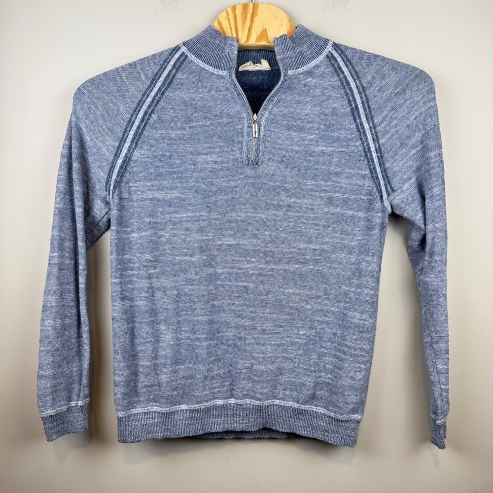 Tommy Bahama Reversible 1/4 Zip Raglan Pullover Sweater Mens L Blue Nautical